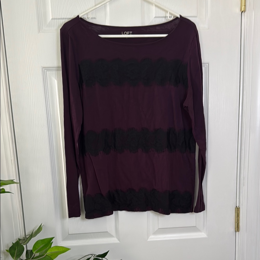 LOFT Purple and Black Long Sleeve Blouse